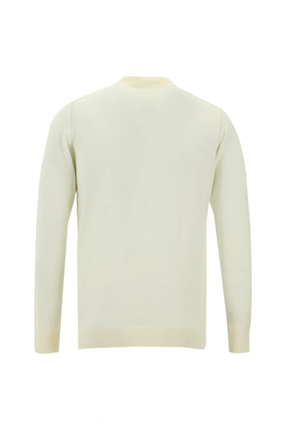  Kırık Beyaz Polo Yaka Regular Fit Fermuarlı Yünlü Triko Kazak