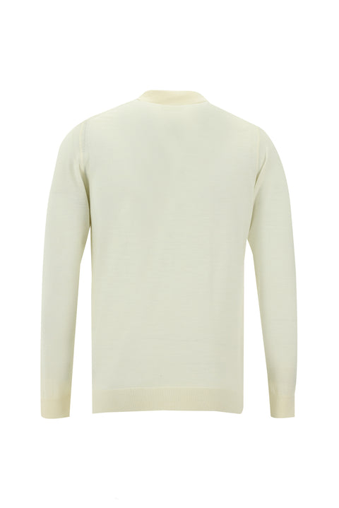 Kırık Beyaz Polo Yaka Regular Fit Fermuarlı Yünlü Triko Kazak