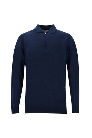  Koyu Petrol Polo Yaka Regular Fit Fermuarlı Yünlü Triko Kazak