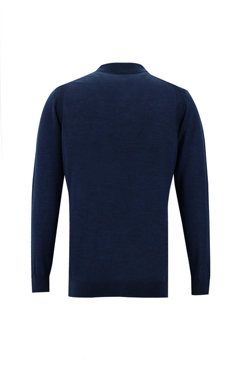 Koyu Petrol Polo Yaka Regular Fit Fermuarlı Yünlü Triko Kazak