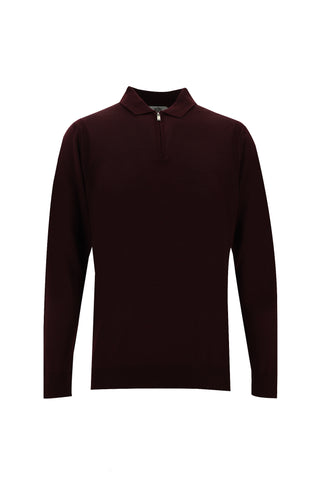  Koyu Bordo Polo Yaka Regular Fit Fermuarlı Yünlü Triko Kazak