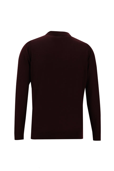 Koyu Bordo Polo Yaka Regular Fit Fermuarlı Yünlü Triko Kazak
