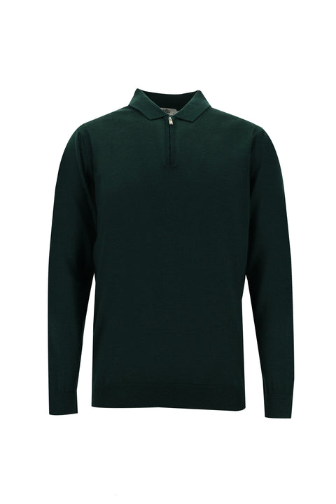 Nefti Polo Yaka Regular Fit Fermuarlı Yünlü Triko Kazak