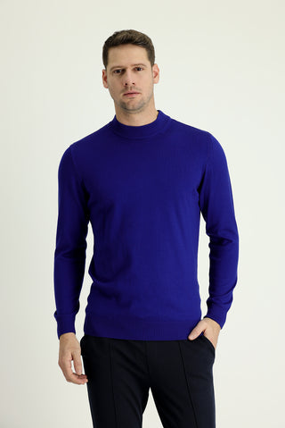  Saks Mavi Yarım Balıkçı Yaka Regular Fit Pamuklu Triko Kazak