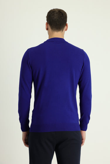 Saks Mavi Yarım Balıkçı Yaka Regular Fit Pamuklu Triko Kazak