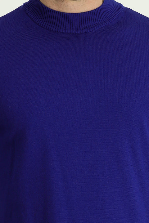 Navy Blue Half Turtleneck Regular Fit Cotton Knit Sweater