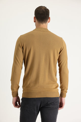  Camel Yarım Balıkçı Yaka Regular Fit Pamuklu Triko Kazak