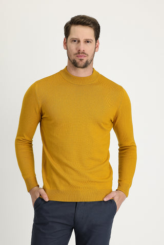  Hardal Yarım Balıkçı Yaka Regular Fit Pamuklu Triko Kazak