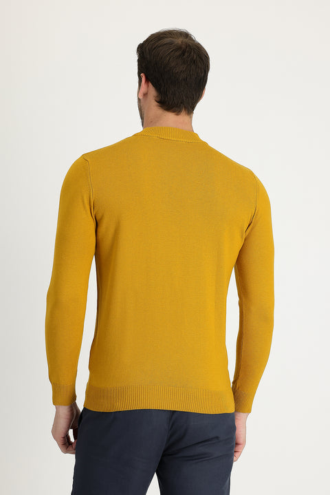 Hardal Yarım Balıkçı Yaka Regular Fit Pamuklu Triko Kazak