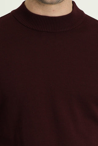  Koyu Bordo Yarım Balıkçı Yaka Regular Fit Pamuklu Triko Kazak