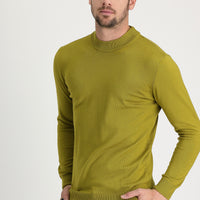 Yağ Yeşili-Olive Yarım Balıkçı Yaka Regular Fit Pamuklu Triko Kazak