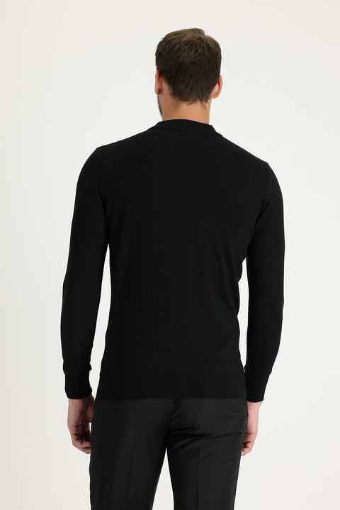 Siyah Yarım Balıkçı Yaka Regular Fit Triko Kazak