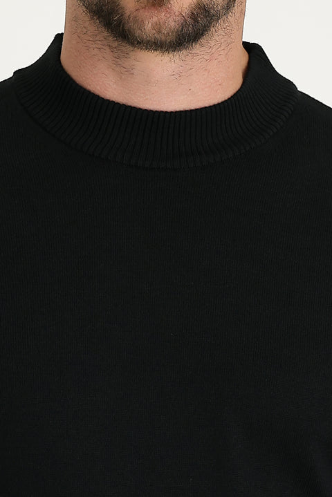 Siyah Yarım Balıkçı Yaka Regular Fit Triko Kazak