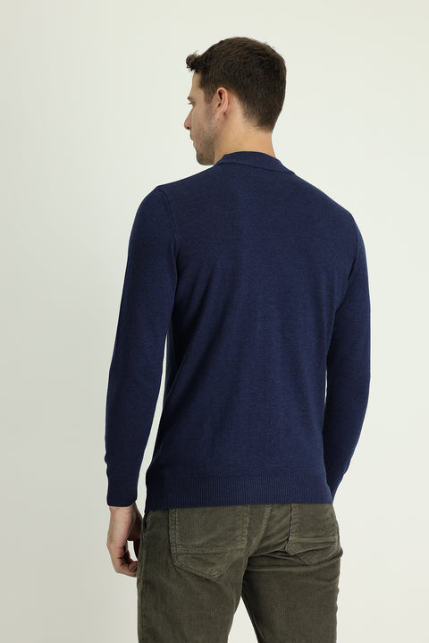 Koyu Lacivert Yarım Balıkçı Yaka Regular Fit Pamuklu Triko Kazak