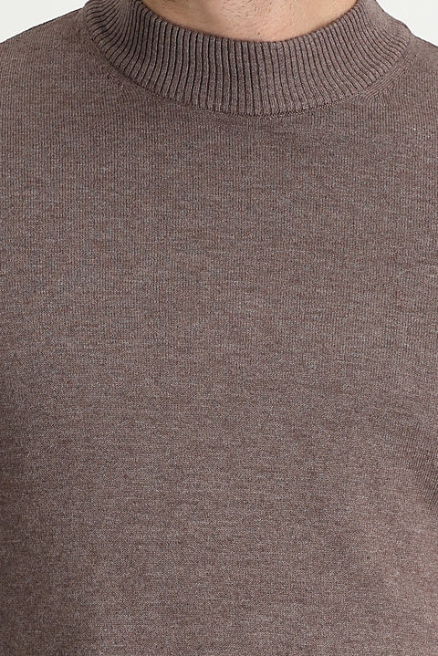 Açık Kahve Melanj Yarım Balıkçı Yaka Regular Fit Pamuklu Triko Kazak