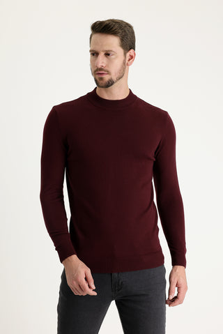  Koyu Bordo Yarım Balıkçı Yaka Regular Fit Triko Kazak