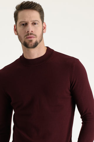  Koyu Bordo Yarım Balıkçı Yaka Regular Fit Triko Kazak