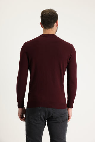  Koyu Bordo Yarım Balıkçı Yaka Regular Fit Triko Kazak