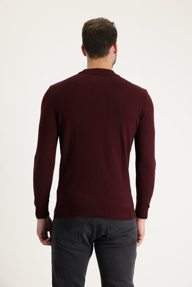  Koyu Bordo Yarım Balıkçı Yaka Regular Fit Triko Kazak