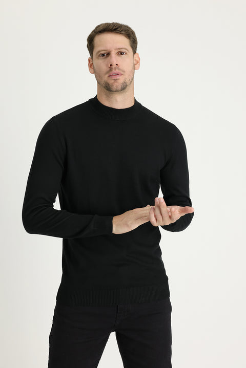 Siyah Yarım Balıkçı Yaka Regular Fit Triko Kazak