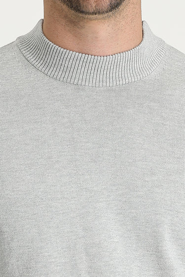 Açık Gri Melanj Yarım Balıkçı Yaka Regular Fit Triko Kazak