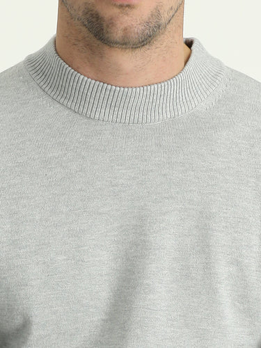 Açık Gri Melanj Yarım Balıkçı Yaka Regular Fit Triko Kazak