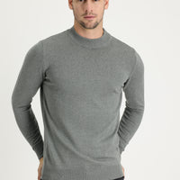 Orta Gri Melanj Yarım Balıkçı Yaka Regular Fit Triko Kazak