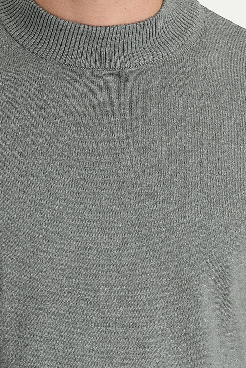 Orta Gri Melanj Yarım Balıkçı Yaka Regular Fit Triko Kazak