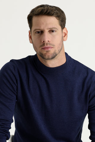  Orta Lacivert Melanj Yarım Balıkçı Yaka Regular Fit Triko Kazak