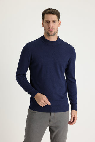  Orta Lacivert Melanj Yarım Balıkçı Yaka Regular Fit Triko Kazak