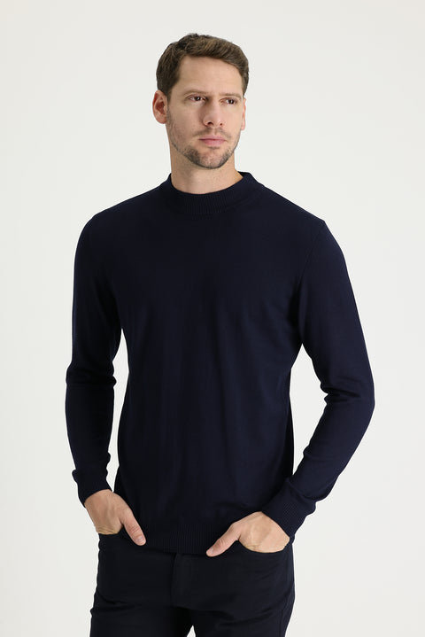 Koyu Lacivert Yarım Balıkçı Yaka Regular Fit Triko Kazak