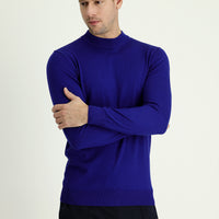 Saks Mavi Yarım Balıkçı Yaka Regular Fit Triko Kazak