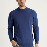 İndigo Melanj Yarım Balıkçı Yaka Regular Fit Triko Kazak