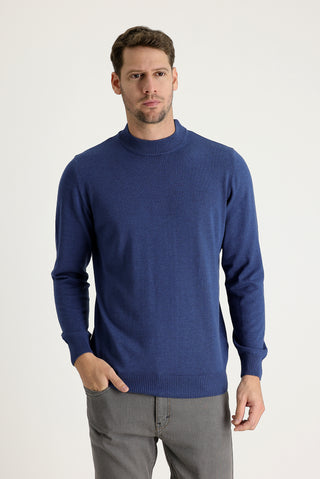  İndigo Melanj Yarım Balıkçı Yaka Regular Fit Triko Kazak