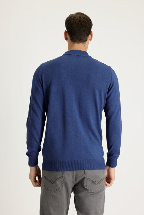 İndigo Melanj Yarım Balıkçı Yaka Regular Fit Triko Kazak