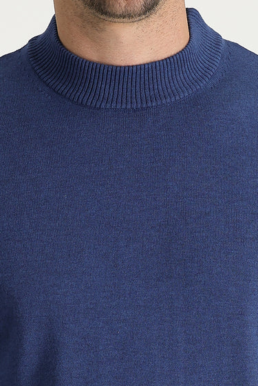 İndigo Melanj Yarım Balıkçı Yaka Regular Fit Triko Kazak