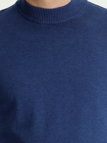 İndigo Melanj Yarım Balıkçı Yaka Regular Fit Triko Kazak