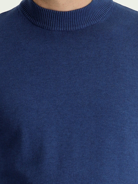 İndigo Melanj Yarım Balıkçı Yaka Regular Fit Triko Kazak