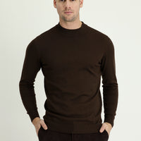 Koyu Kahve Yarım Balıkçı Yaka Regular Fit Triko Kazak