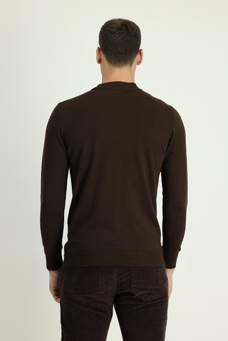  Koyu Kahve Yarım Balıkçı Yaka Regular Fit Triko Kazak
