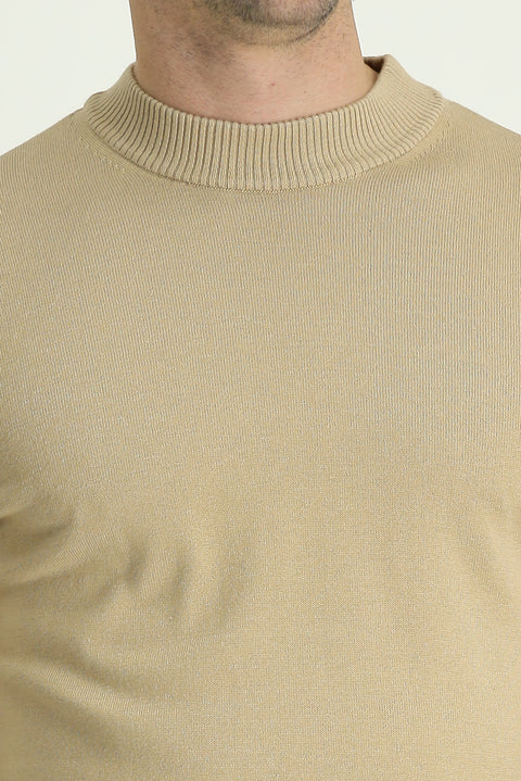 Açık Bej Yarım Balıkçı Yaka Regular Fit Triko Kazak