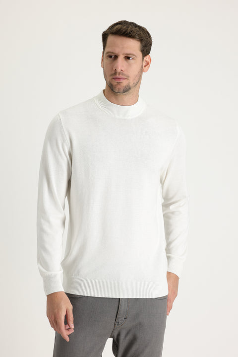 Ekru Yarım Balıkçı Yaka Regular Fit Triko Kazak