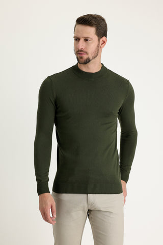  Orta Haki Yarım Balıkçı Yaka Regular Fit Triko Kazak