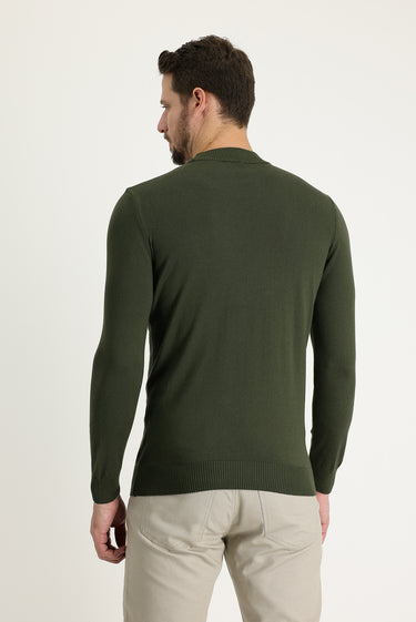 Orta Haki Yarım Balıkçı Yaka Regular Fit Triko Kazak