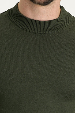  Orta Haki Yarım Balıkçı Yaka Regular Fit Triko Kazak