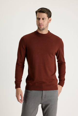  Kiremit Yarım Balıkçı Yaka Regular Fit Pamuklu Triko Kazak