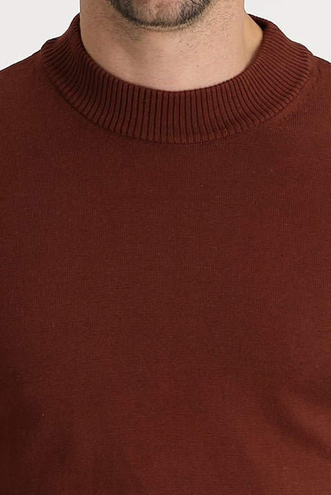 Kiremit Yarım Balıkçı Yaka Regular Fit Pamuklu Triko Kazak