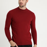 Koyu Kırmızı Yarım Balıkçı Yaka Regular Fit Triko Kazak