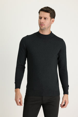  Koyu Antrasit Yarım Balıkçı Yaka Regular Fit Pamuklu Triko Kazak