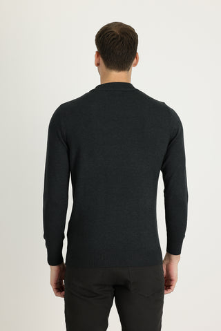  Koyu Antrasit Yarım Balıkçı Yaka Regular Fit Pamuklu Triko Kazak